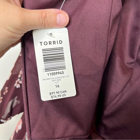 Torrid Womens Size 16 Burgundy Floral Cold Shoulder Ruffle Dress NEW Longsleeve - Picture 10 of 14